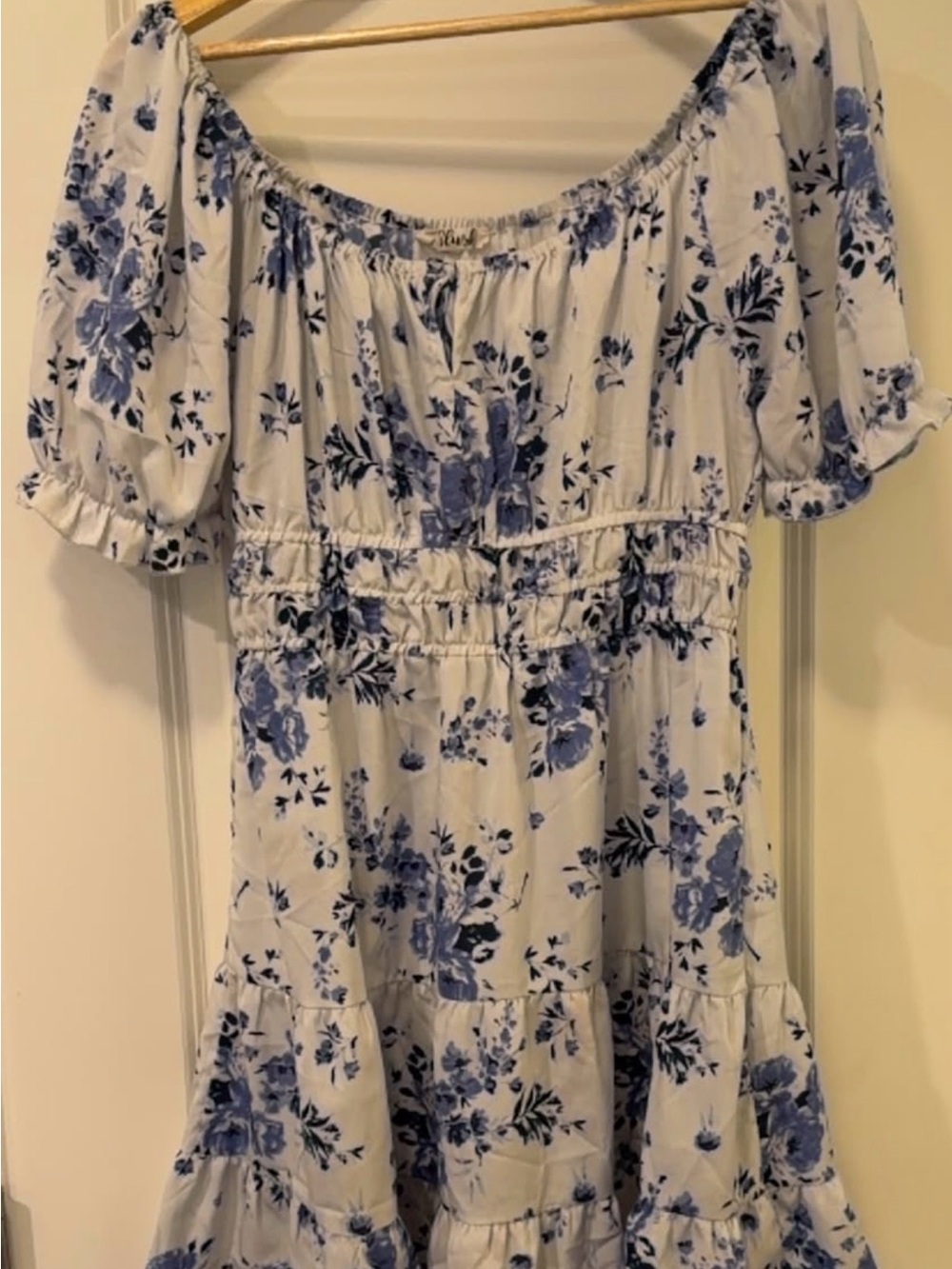 Blush Blue Floral Off-Shoulder Tiered Tunic